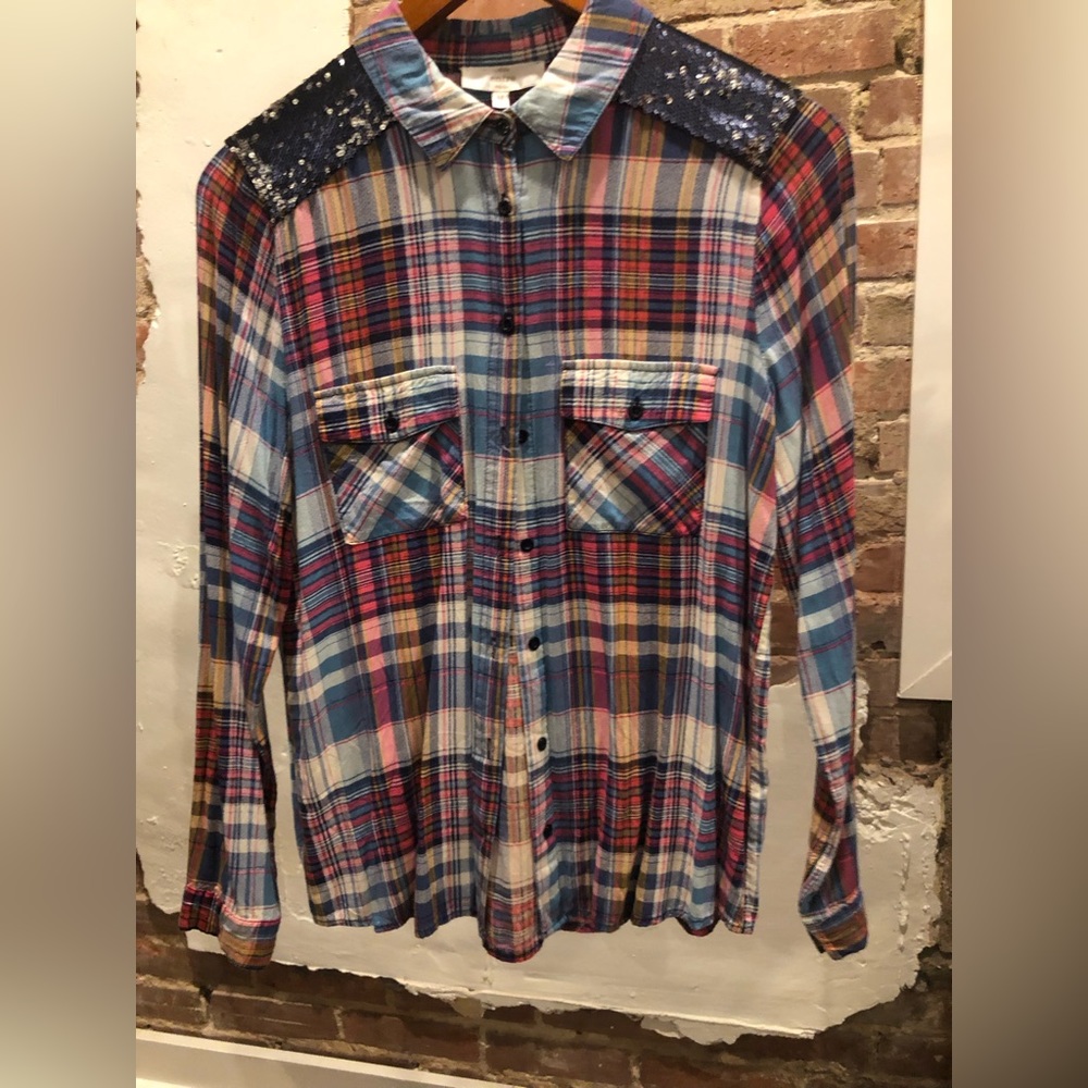 Multicolored Sparkly Shoulders Cute Southern Boutique Cowgirl Button Up